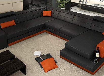 Leather sofa Couch new Living landscape Corner sofa Corner Suite Design Modern Sofa + USB