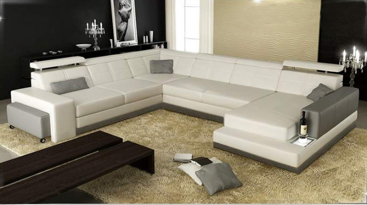 Leather sofa Couch new Living landscape Corner sofa Corner Suite Design Modern Sofa + USB