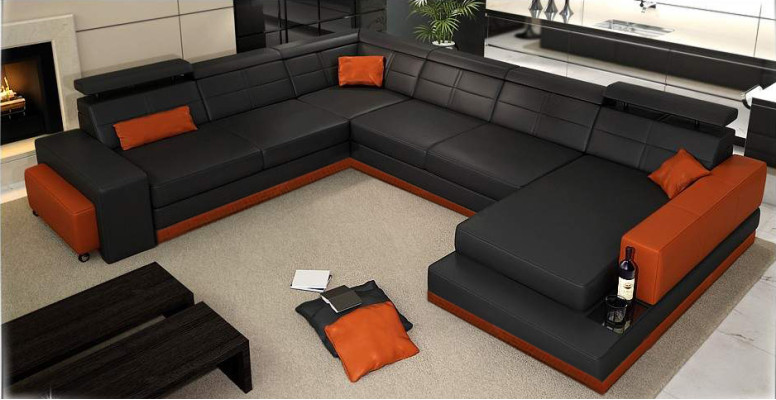 Leather sofa Couch Living landscape Corner sofa Corner Suite Design Modern Sofa