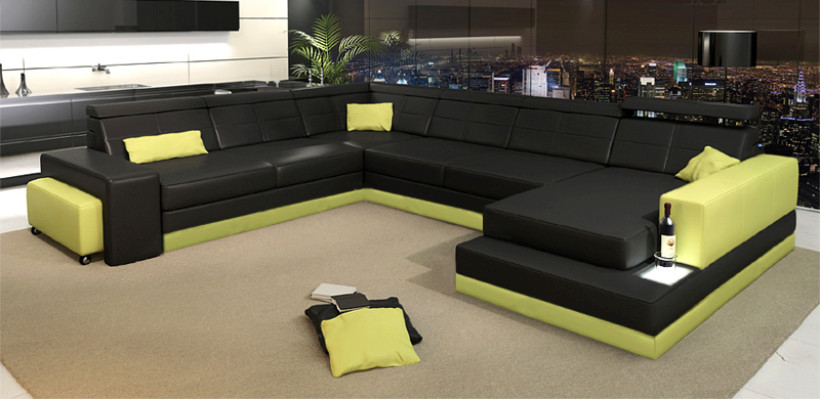 Leather sofa Couch Living landscape Corner sofa Corner Suite Design Modern Sofa
