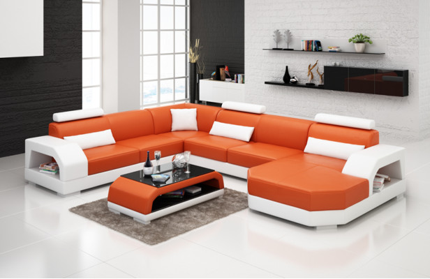 Leather sofa Couch Living landscape Corner sofa Corner Suite Design Modern Sofa G8001