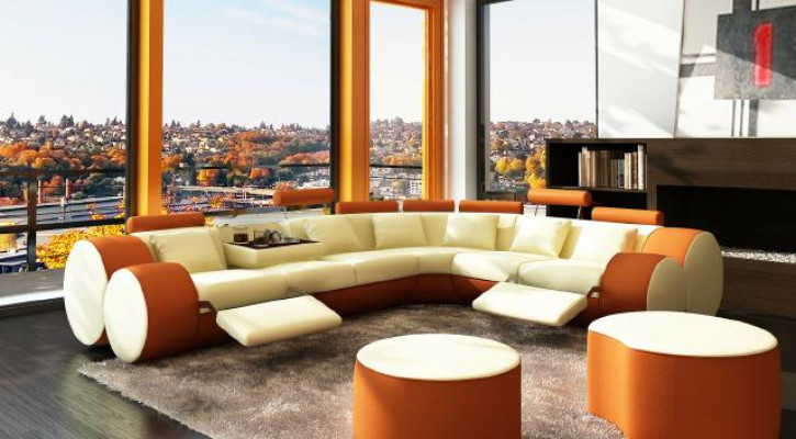 Designer leather sofa+USB Corner sofa Sofa Leather couch Sofa Living landscape Made In EU