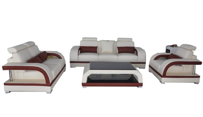 Sofa Couch Leather Upholstery Seat Couch Suite 3+2+1 USB + Table Set Design Sofa
