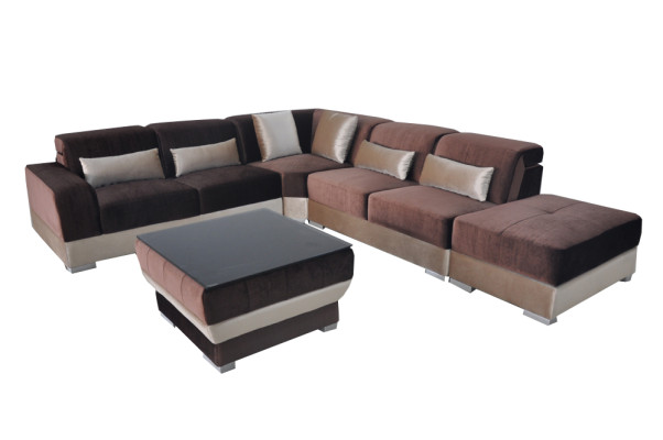 Leather Corner Sofa Living landscape Suite Design Couch Sofas USB LED Brown + Table