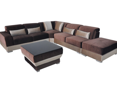 Leather Corner Sofa Living landscape Suite Design Couch Sofas USB LED Brown + Table