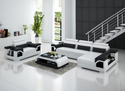 Leather sofa with USB Living landscape Corner sofa +Armchair Eck Suite Design Modern Sofa