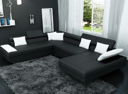 Leather sofa Sofa with USB Upholstery Corner Suite Living landscape XXL Big Corner sofa 2719D