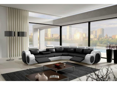 Ledersofa Eck Leather Sofa USB Living landscape Upholstery Suite Black White new