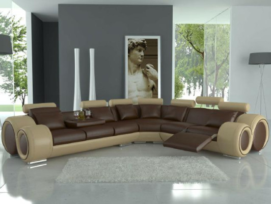 Ledersofa Eck Leather Sofa USB Living landscape Upholstery Suite Black White new