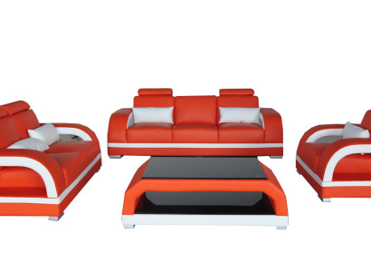 Sofa Couch Leather Upholstery Seat Couch Suite 3+2+1 Table Set Design Sofas
