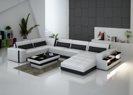 Leather sofa with USB Couch Living landscape Corner sofa Corner Suite Design Modern Sofa