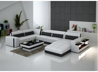 Leather sofa with USB Couch Living landscape Corner sofa Corner Suite Design Modern Sofa