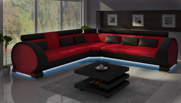 Corner sofa VIGO "LT01" Corner sofa Sofa USB Corner suite Leather sofa Leather Textile Fabric