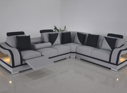 Modern Textile Sofa Corner sofa Upholstery Living room Corner sofa L-shape Living landscape USB