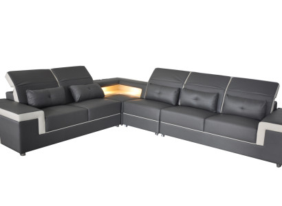 Sofa Corner sofa Upholstery Living room design Corner sofa L-shape Living landscape USB + LED