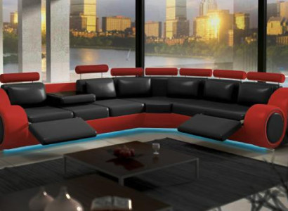 Leather Sofa with USB Design Sofa Leather couch Living landscape Corner sofa "BERLIN"