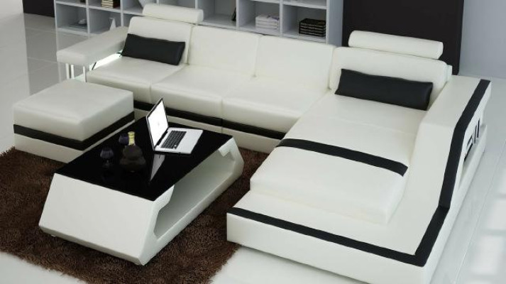 Designer Corner sofa Sofa Living landscape Big Modern leather sofa with USB HAMBURG III