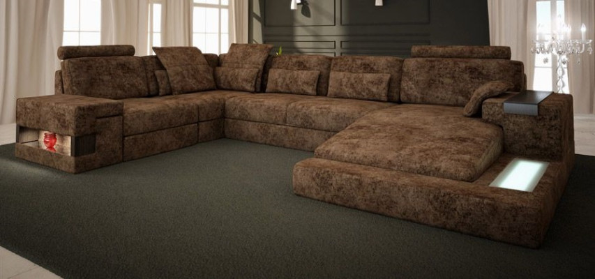Corner sofa U-shape Couch Design Upholstery Textile new Bed function Living landscape Fabric