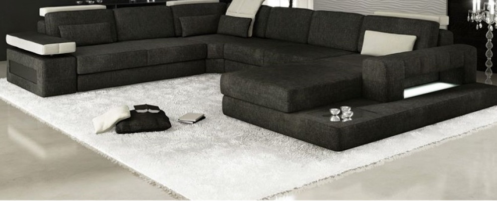 Living landscapes Corner sofa Couch Fabric Leather Upholstery Corner Sofa U-shape new