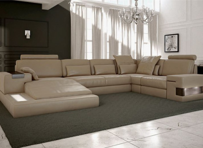 Living landscape Leather Design Corner sofa U-shape Sofa Bed function Couch Textile Sofas