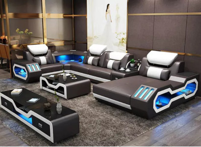 Corner sofa U-shape Coffee table Sideboard Leather sofa Living landscape Designer Sofa Set