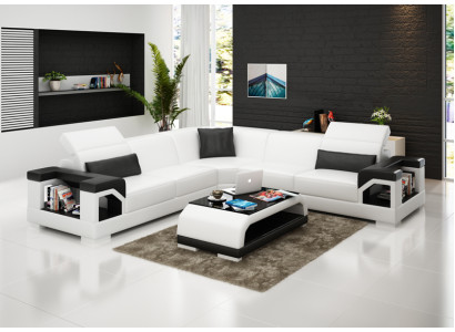 Leather sofa Couch Living landscape Corner sofa Eck Suite Design Modern Sofa with USB
