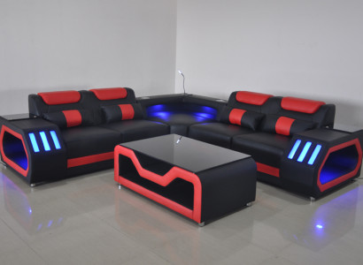 Living room Corner sofa L-shape Textile Leather Wood Modern Design Upholstery Couch new