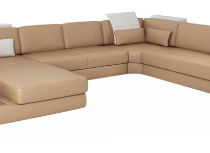 Living landscape Corner sofa Couch Light Brown Leather Upholstery Seat Corner Sofa U-shape Sofas
