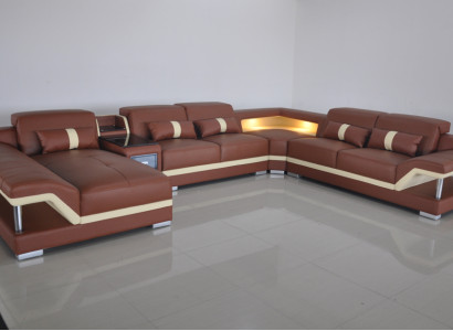 Living landscape U-shape Cream Brown Corner sofa Leather Sofa Couch Upholstery Corner Seat new