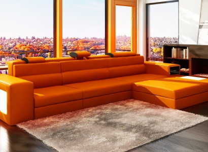 Leather sofa with USB Living landscape Corner sofa Eck Suite Design Modern Sofa B2006B