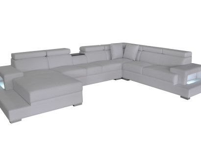 Leather Upholstery Seat Room Corner Living Sofa Couch XXL Designer Suite Sofas +USB