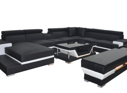 Design Leather Upholstery Seat Room Corner Living Sofa Couch Designer Suite