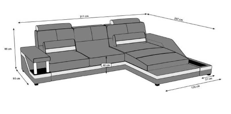 Corner sofa Living landscape Sofa USB Corner Suite Leather Textile Fabric Custom made
