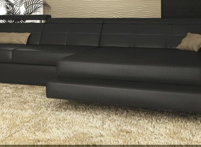 Corner sofa Couch Upholstery Living landscape Corner Corner Leather Sofa Black L-shape