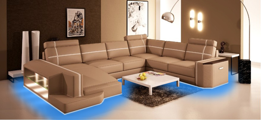 Our modern U-shaped leather sofa in an exquisite designer style
