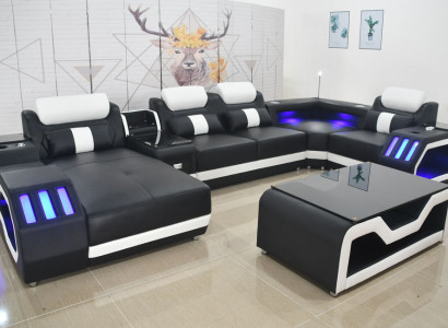 Leather sofa Sofa + Coffee table Upholstery Leather Design Corner sofa Couch Living landscape