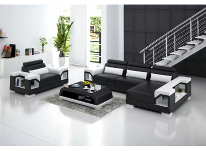Corner sofa L-shape Armchair Coffee table Modern sofa Leather sofa Corner sofa Upholstery 4-piece set
