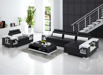 Corner sofa L-shape Armchair Coffee table Modern sofa Leather sofa Corner sofa Upholstery 4-piece set