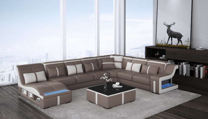 Leather sofa Living landscape Corner sofa Suite Design Modern Sofa U-shape with USB new