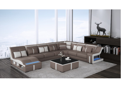 Leather sofa Living landscape Corner sofa Suite Design Modern Sofa U-shape with USB new
