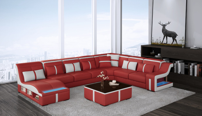 Leather sofa Living landscape Corner sofa Suite Design Modern Sofa U-shape with USB new