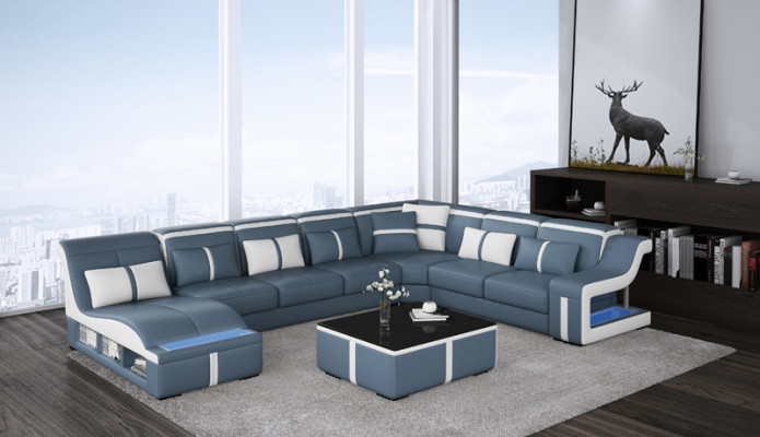 Leather sofa Living landscape Corner sofa Suite Design Modern Sofa U-shape with USB new