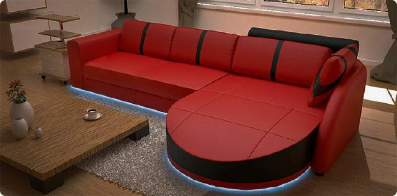 LEATHER SOFA with USB Corner sofa with Bed function DESIGNERSOFA Sofa bed new MINI COLO