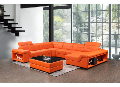 XXL Suite Designer Living landscape Corner sofa Sofa Couch U-shape Table Leather new