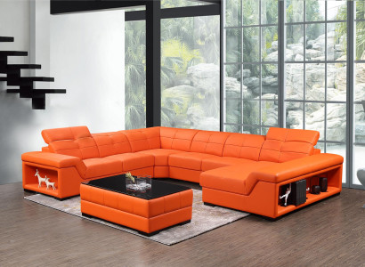 XXL Suite Designer Living landscape Corner sofa Sofa Couch U-shape Table Leather new