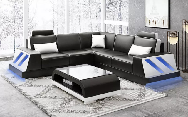Corner sofa Illuminated Led Couch Sofa Upholstery Corner suite Sofa Sets Coffee table