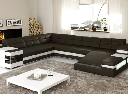 Leather sofa LED USB Sofa Couch Upholstery Corner Living landscape Corner sofa Design Leather