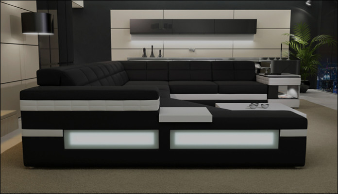 Leather sofa LED USB Sofa Couch Upholstery Corner Living landscape Corner sofa Design Leather