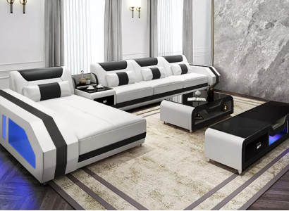 Corner sofa L-shape Table Coffee table Sideboard Sofa Leather sofa Corner sofa Upholstery 3-piece set