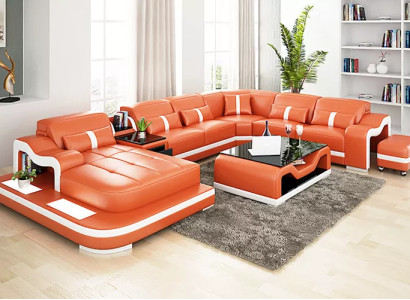 Design Corner sofa U-shape Living landscape Designer Sofa Leather sofa Corner suite Upholstery